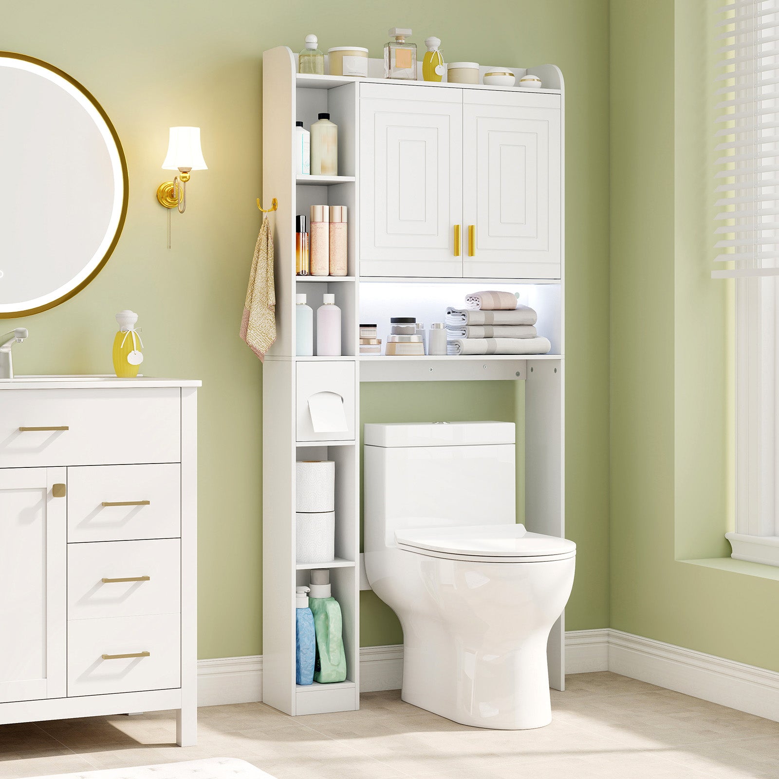 Freestanding Storage Cabinet Above Toilet with 2-Door Cabinet, White Bathroom Etagere at Gallery Canada