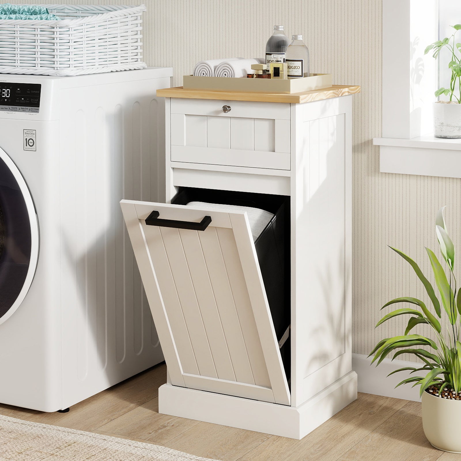 Freestanding Tilt Out Laundry Cabinet With Basket, White Laundry Baskets at Gallery Canada