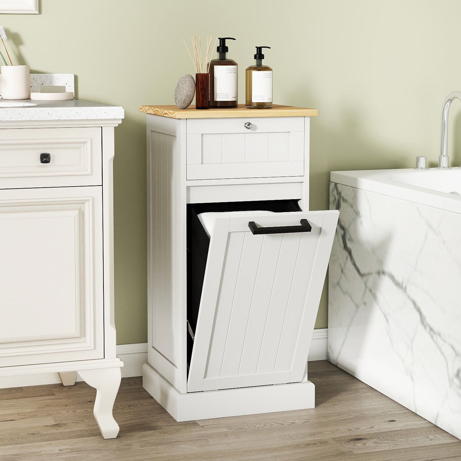 Freestanding Tilt Out Laundry Cabinet With Basket, White Laundry Baskets at Gallery Canada