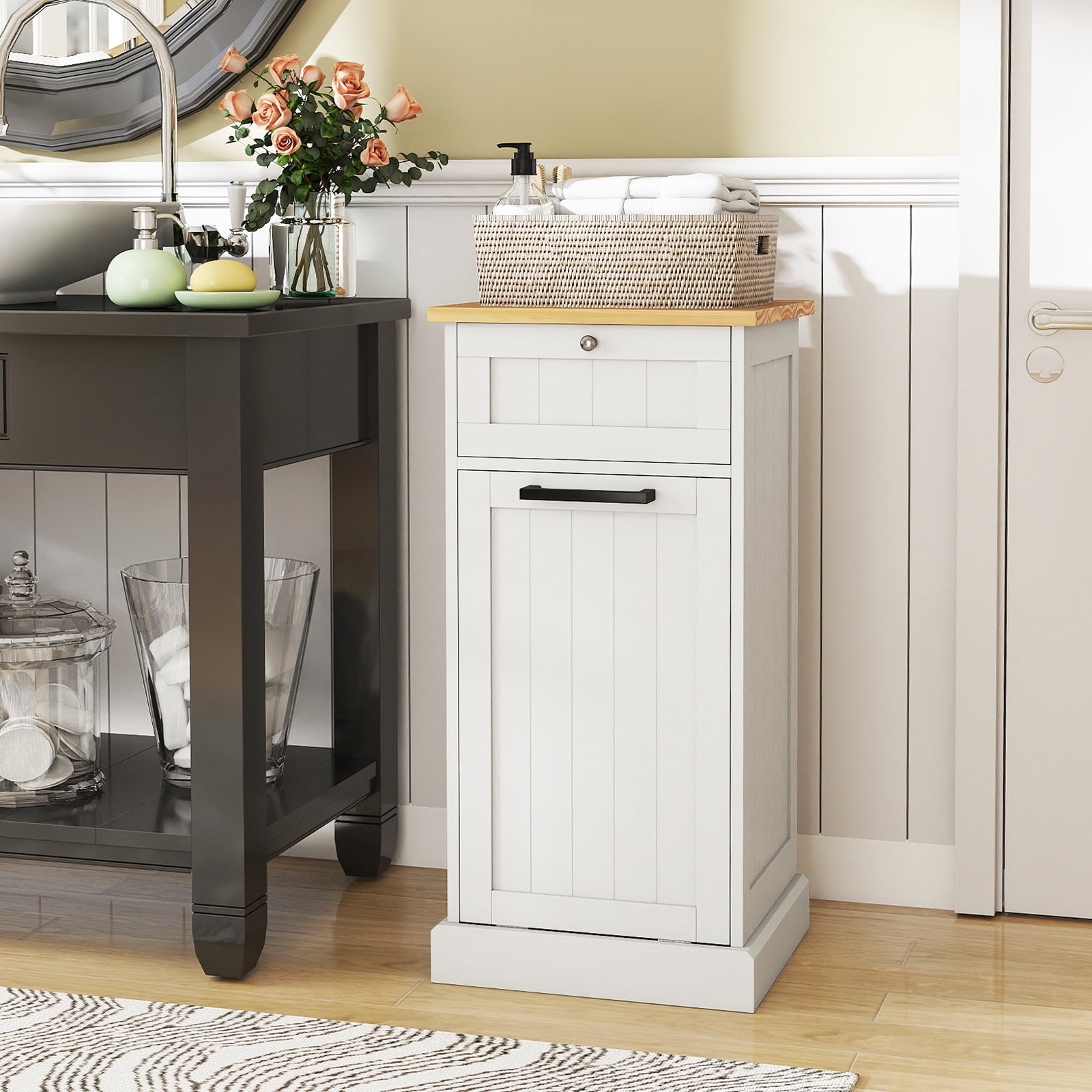 Freestanding Tilt Out Laundry Cabinet With Basket, White Laundry Baskets at Gallery Canada