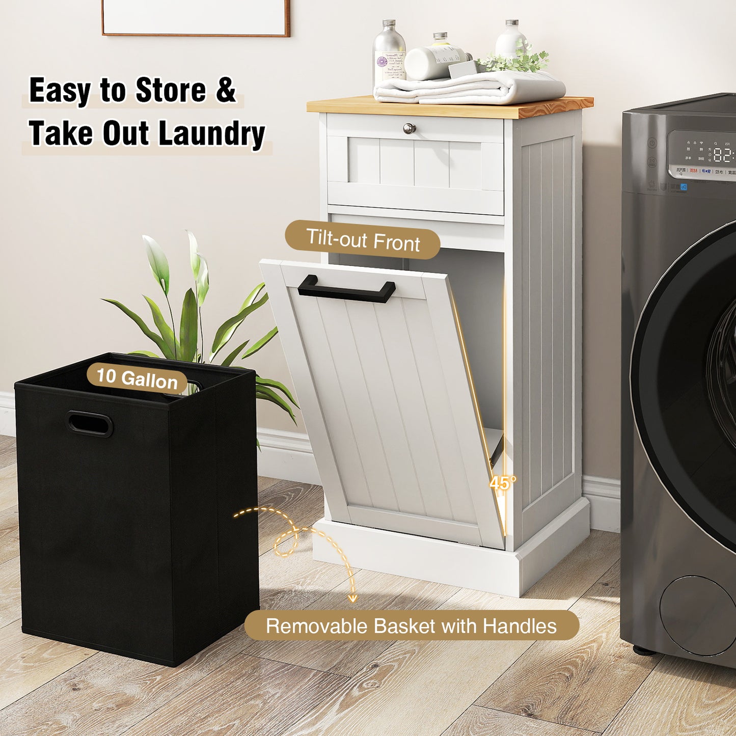Freestanding Tilt Out Laundry Cabinet With Basket, White Laundry Baskets at Gallery Canada