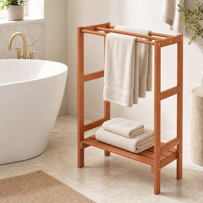 Freestanding Towel Rack, 3 Hanging Bars, Bottom Shelf