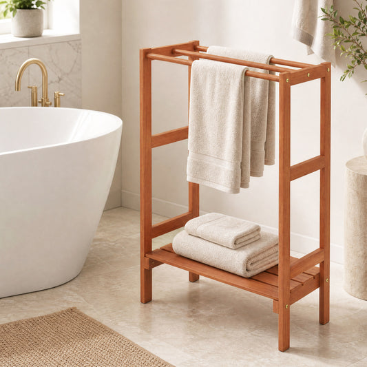 Freestanding Towel Rack, 3 Hanging Bars, Bottom Shelf Towel Racks Natural at Gallery Canada