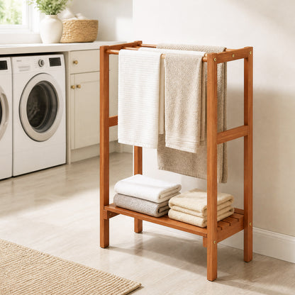 Freestanding Towel Rack, 3 Hanging Bars, Bottom Shelf