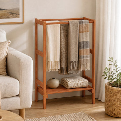 Freestanding Towel Rack, 3 Hanging Bars, Bottom Shelf