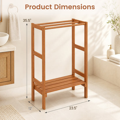 Freestanding Towel Rack, 3 Hanging Bars, Bottom Shelf