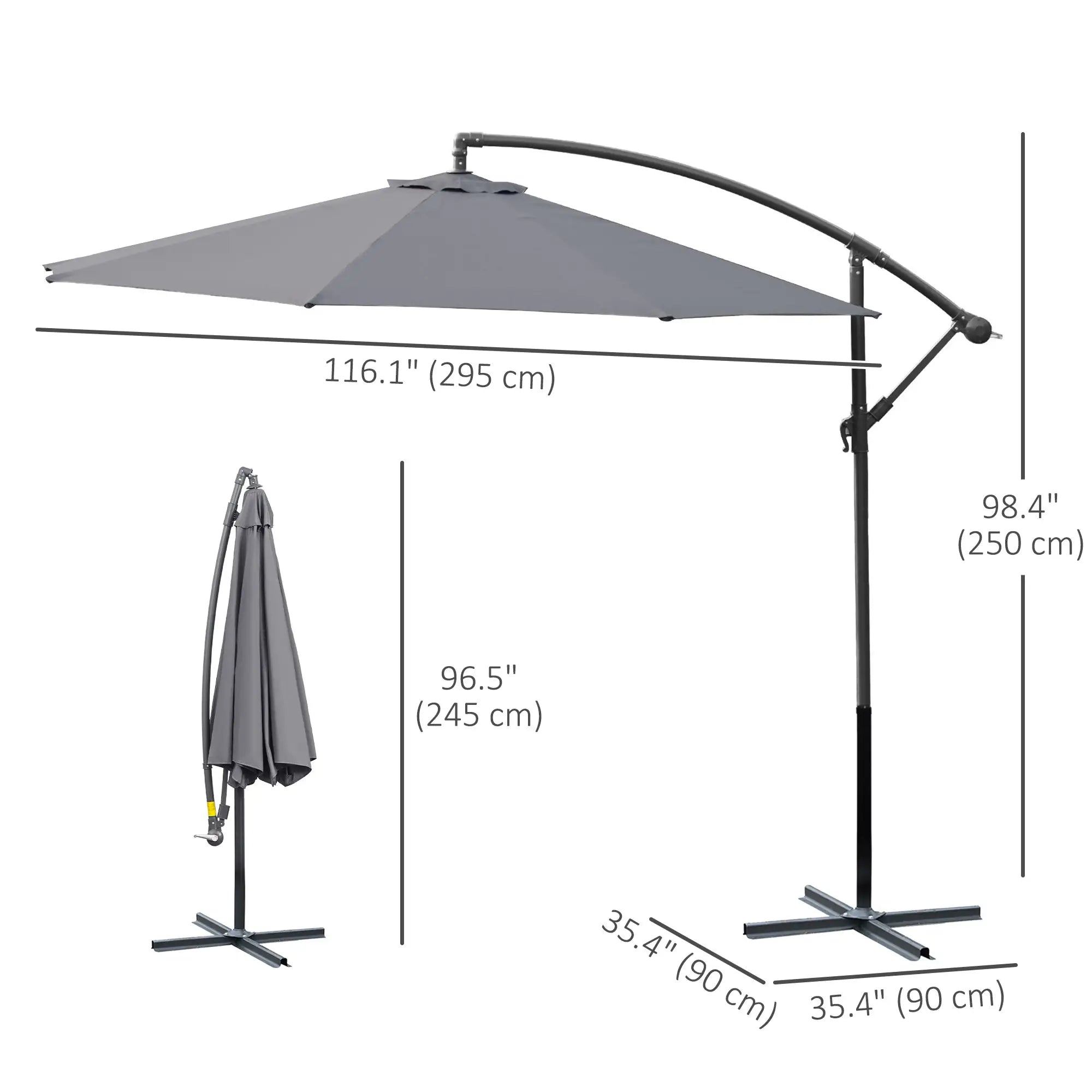 Deluxe Patio Umbrella, Φ10', Offset Sunshade, Crank, Grey Cantilever Umbrellas at Gallery Canada