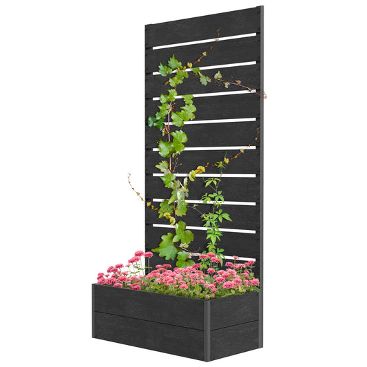 Raised Garden Bed With Trellis, Elevated Planter Box, 28" x 15" x 59", Black Wooden Planter Boxes Black, Dark Grey at Gallery Canada