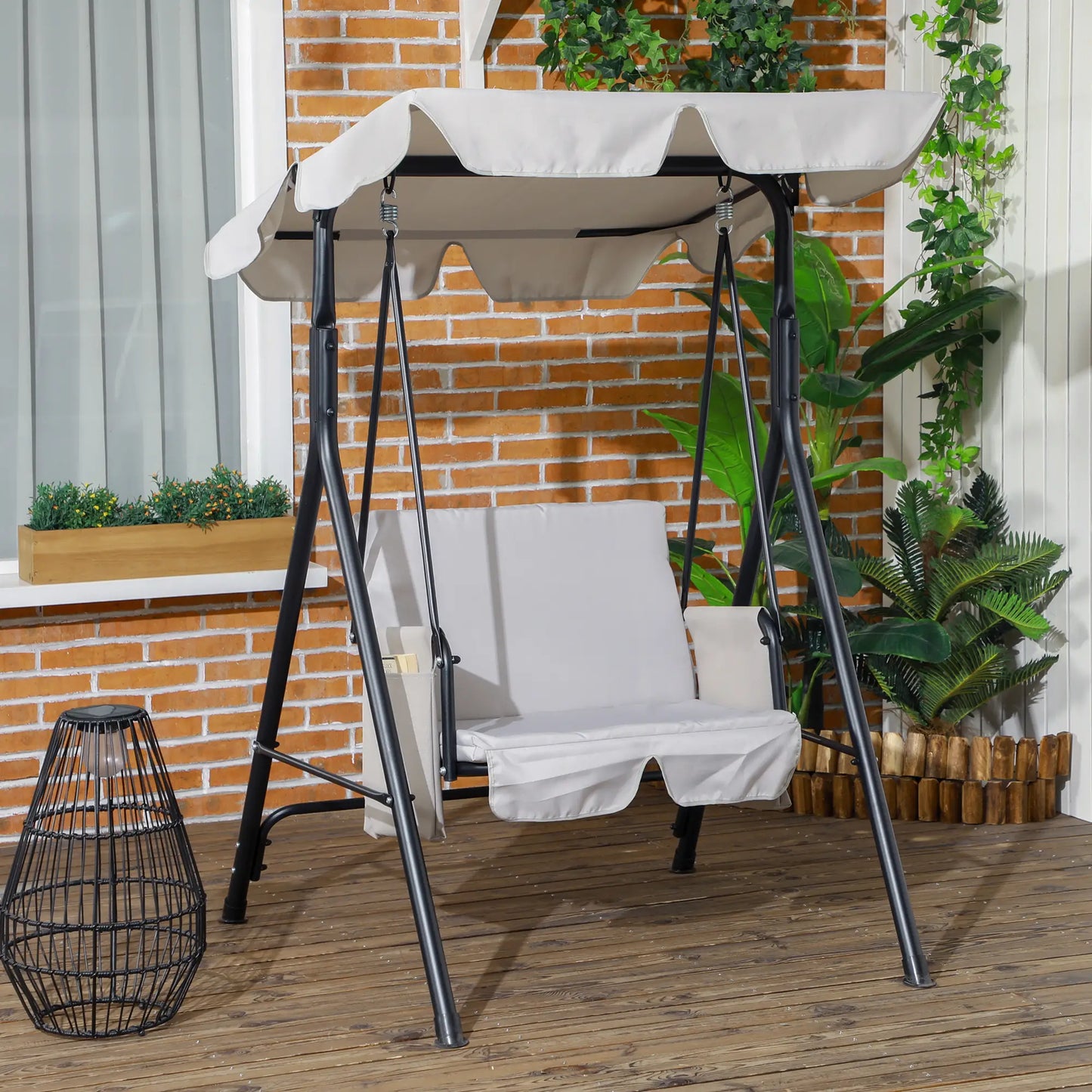 1-Seat Outdoor Porch Swing Patio Swing with Adjustable Canopy, Removable Seat and Back Cushion for Garden, Poolside Patio Swings with Stand at Gallery Canada