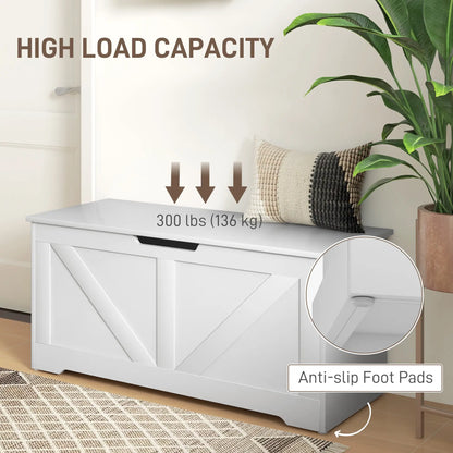 39.4 Inches Wooden Storage Chest, 2 Safety Hinges, White Wood Grain Storage Cabinets at Gallery Canada