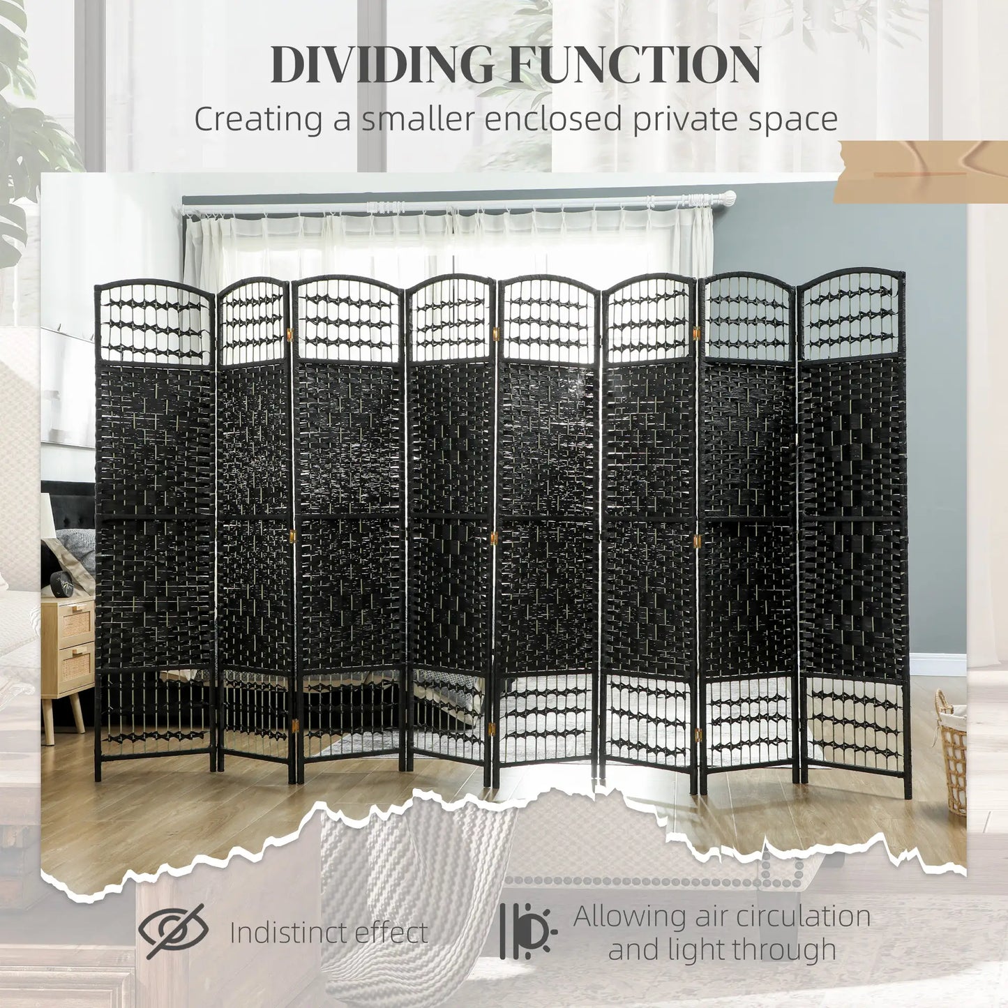 8 Panel Folding Room Divider, Portable Privacy Screen, Black Room Dividers at Gallery Canada