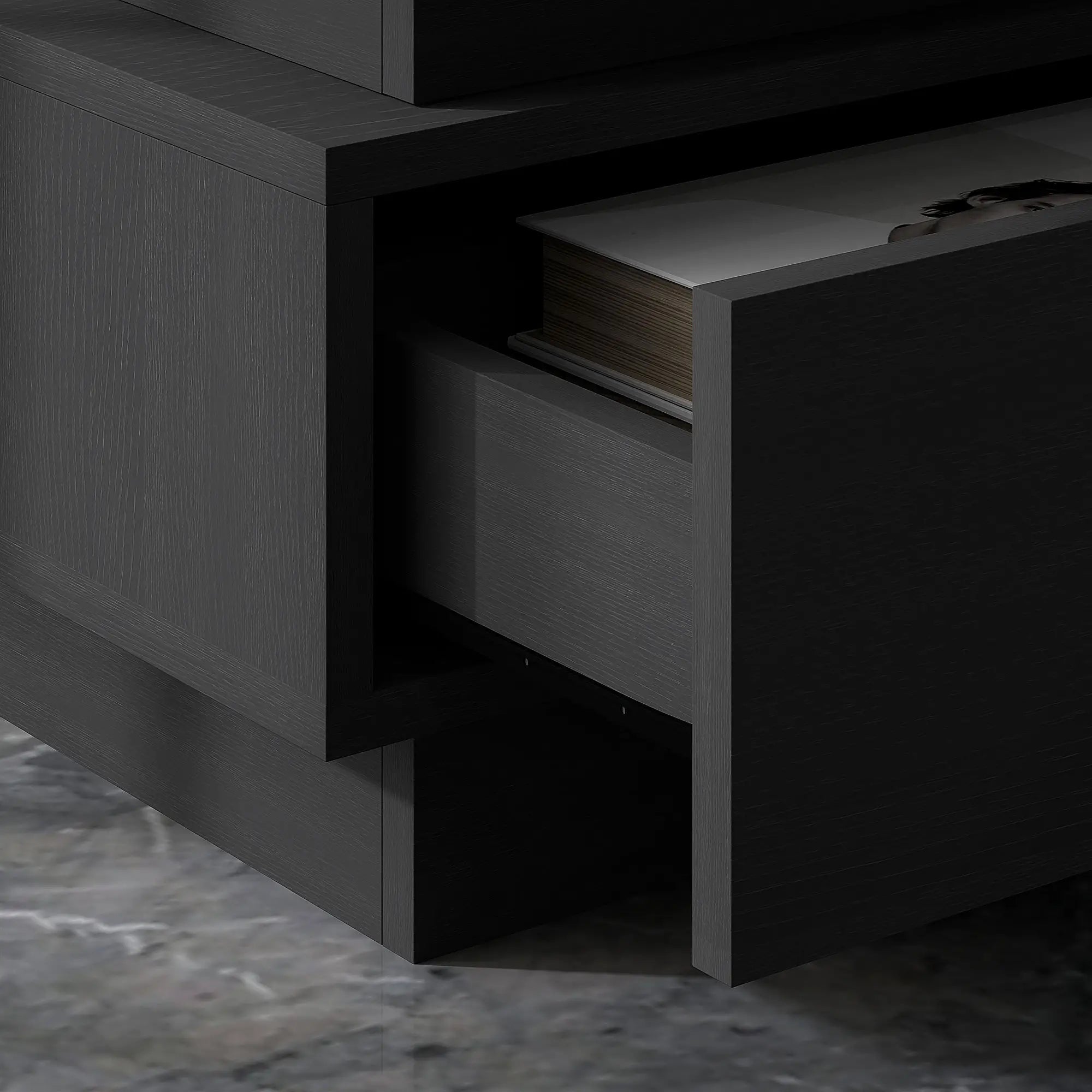 Modern Bedside Table with Charging Station, LED Light, USB Ports, Black Bedside Tables at Gallery Canada