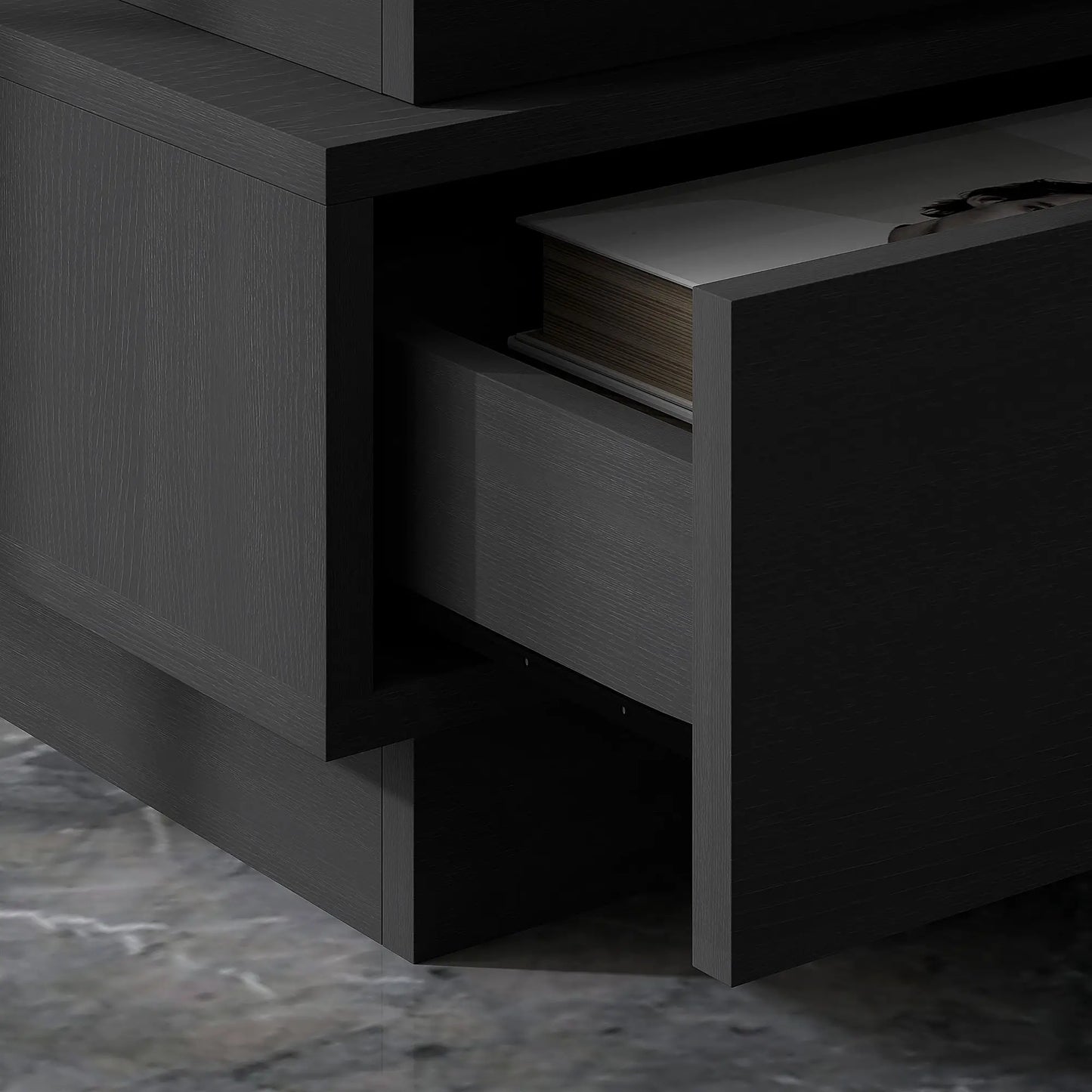 Modern Bedside Table with Charging Station, LED Light, USB Ports, Black Bedside Tables at Gallery Canada