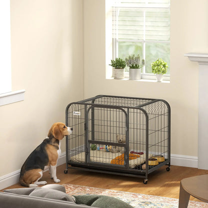 37 Inch Heavy Duty Dog Crate, Large Metal Cage With Lockable Wheels Dog Cages & Crates at Gallery Canada