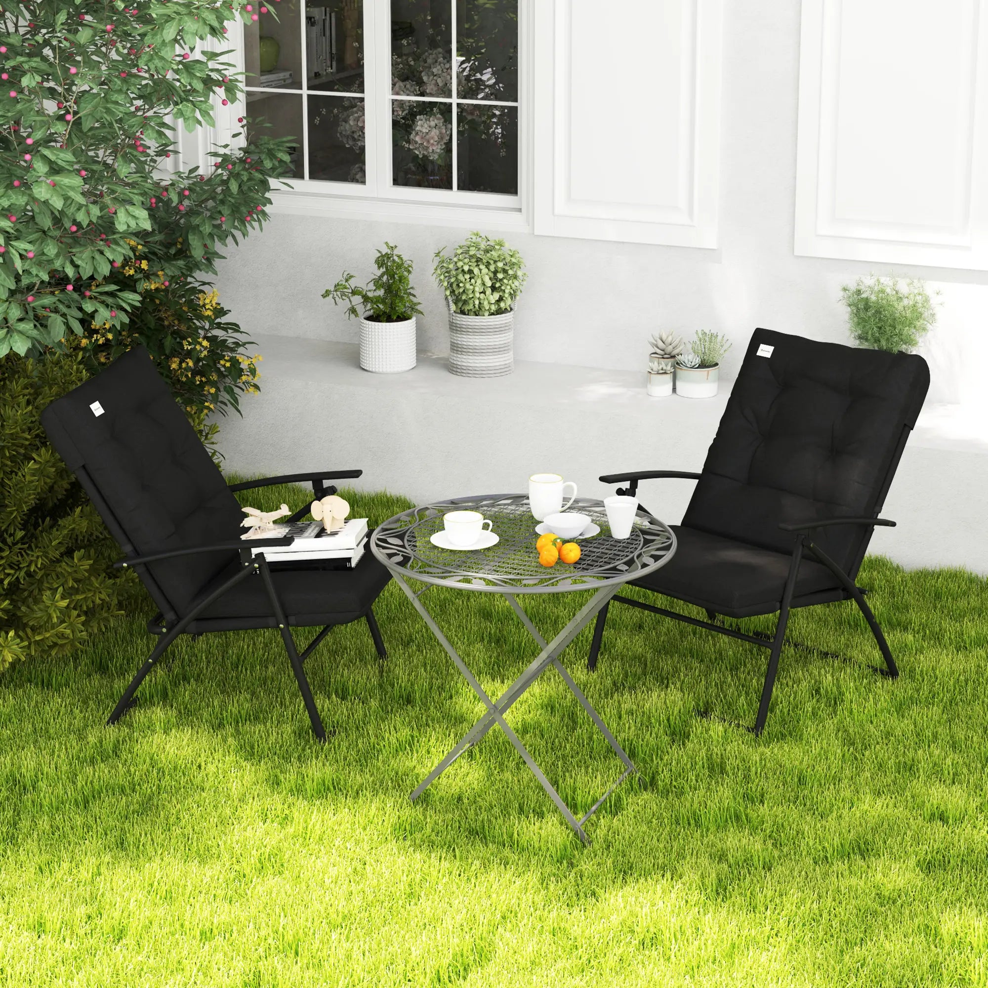 Outdoor Folding Chairs, Adjustable Backrest, Padded, Set of 2, Black Patio Chairs at Gallery Canada