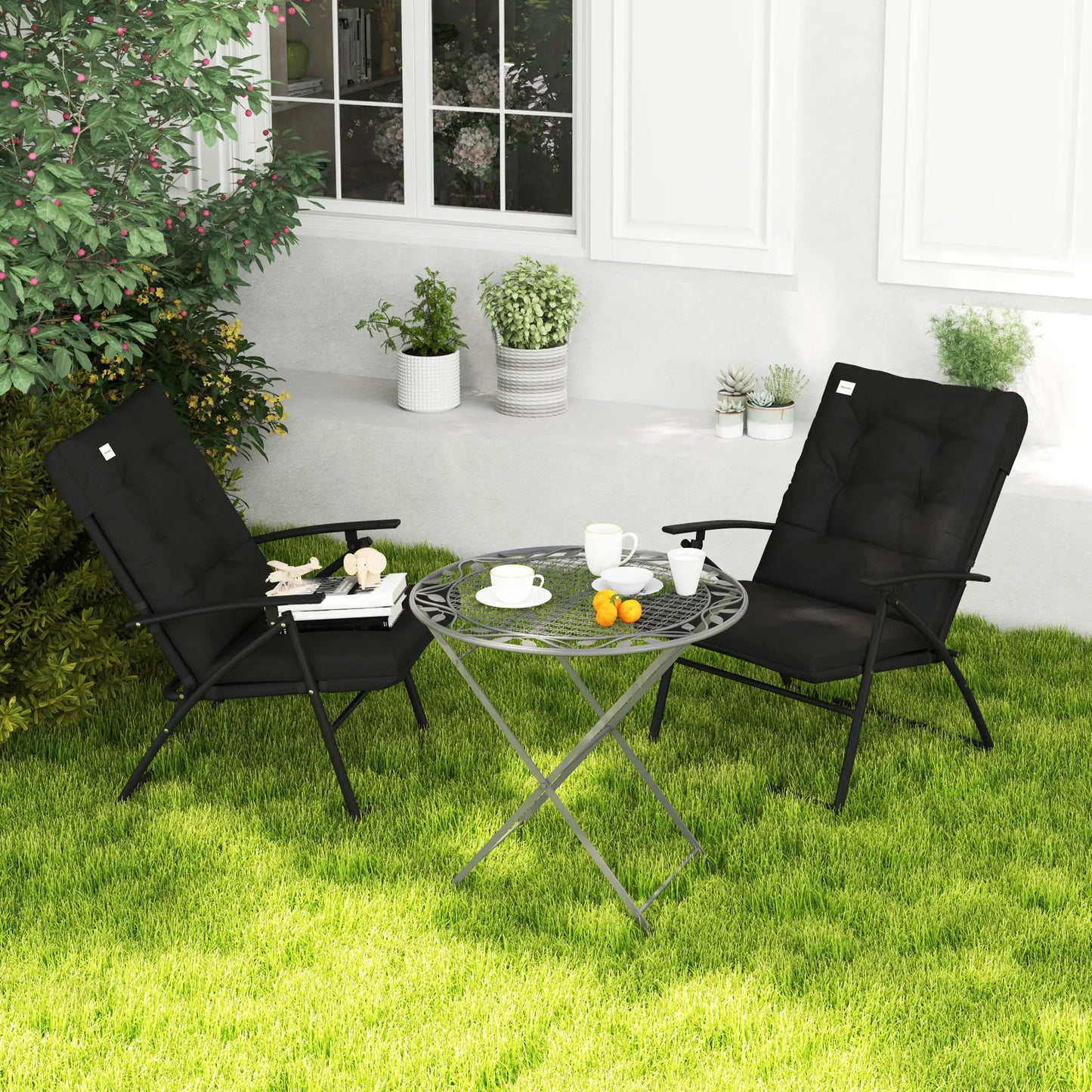 Outdoor Folding Chairs, Adjustable Backrest, Padded, Set of 2, Black Patio Chairs at Gallery Canada