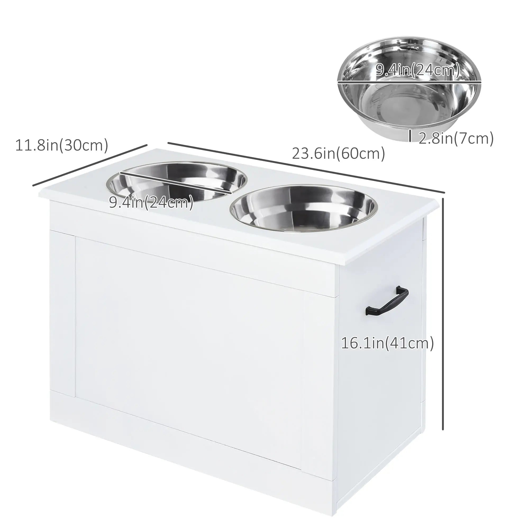 Large Elevated Pet Feeder, 2 Stainless Steel Bowls, White Dog Bowls at Gallery Canada