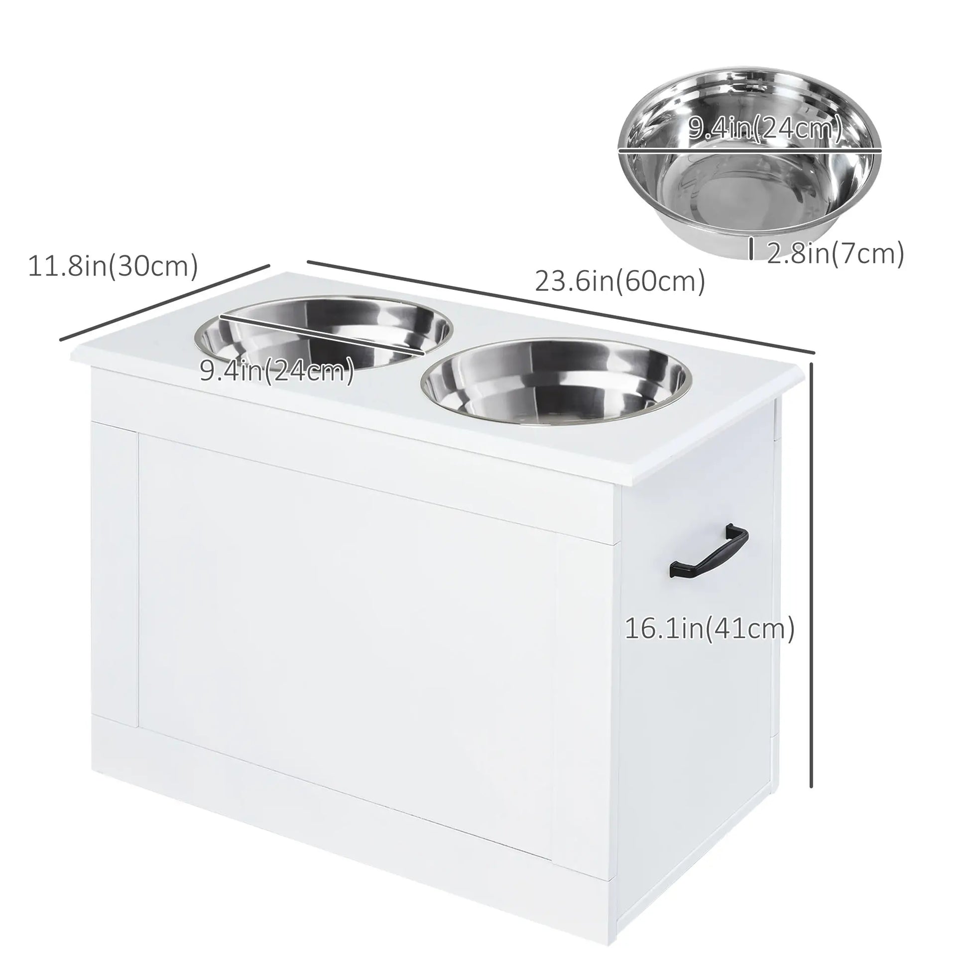 Large Elevated Pet Feeder, 2 Stainless Steel Bowls, White Dog Bowls at Gallery Canada