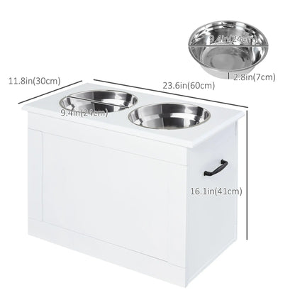 Large Elevated Pet Feeder, 2 Stainless Steel Bowls, White Dog Bowls at Gallery Canada