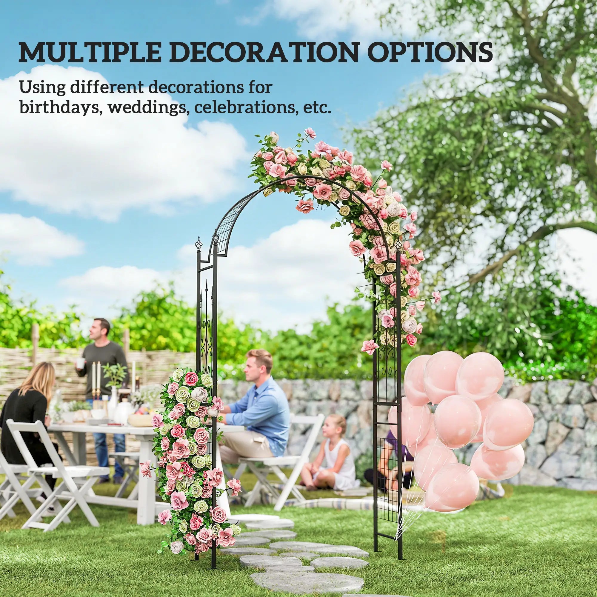 7.5 ft Steel Garden Arch, Outdoor Trellis Arbor, Black Garden Arches at Gallery Canada