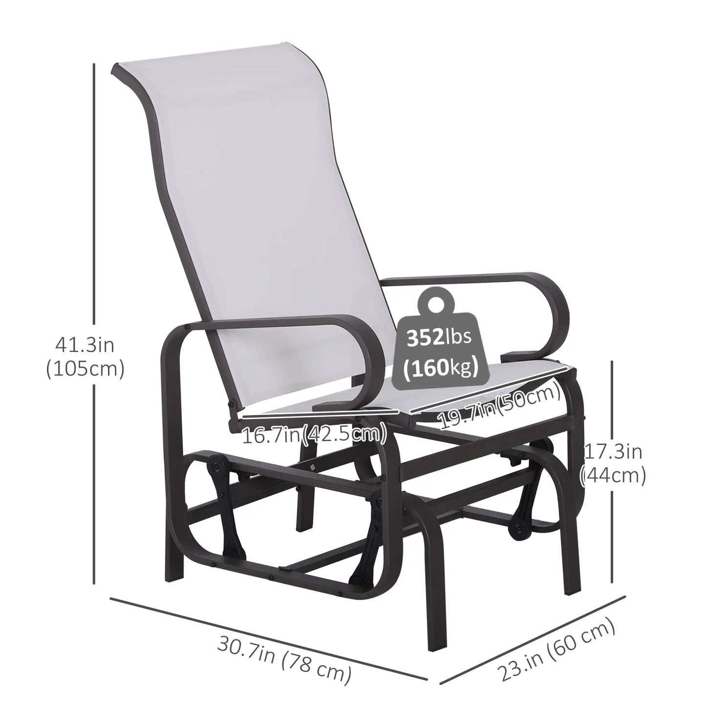 Outdoor Mesh Glider Swing Chair, Patio Garden Rocking Seat, Brown Beige Outdoor Gliders at Gallery Canada