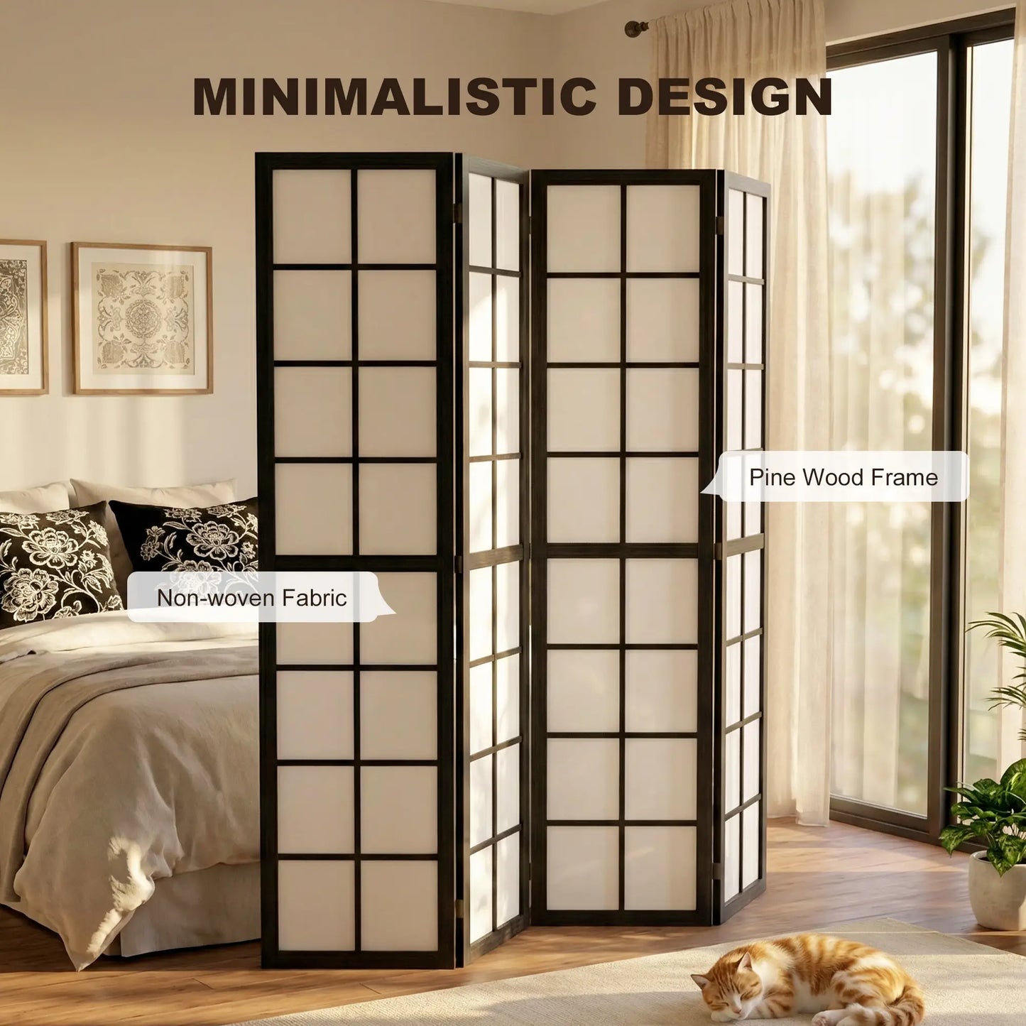 4 Panel Room Divider, 5.6 ft, Folding Wall Partition, Black Room Dividers at Gallery Canada