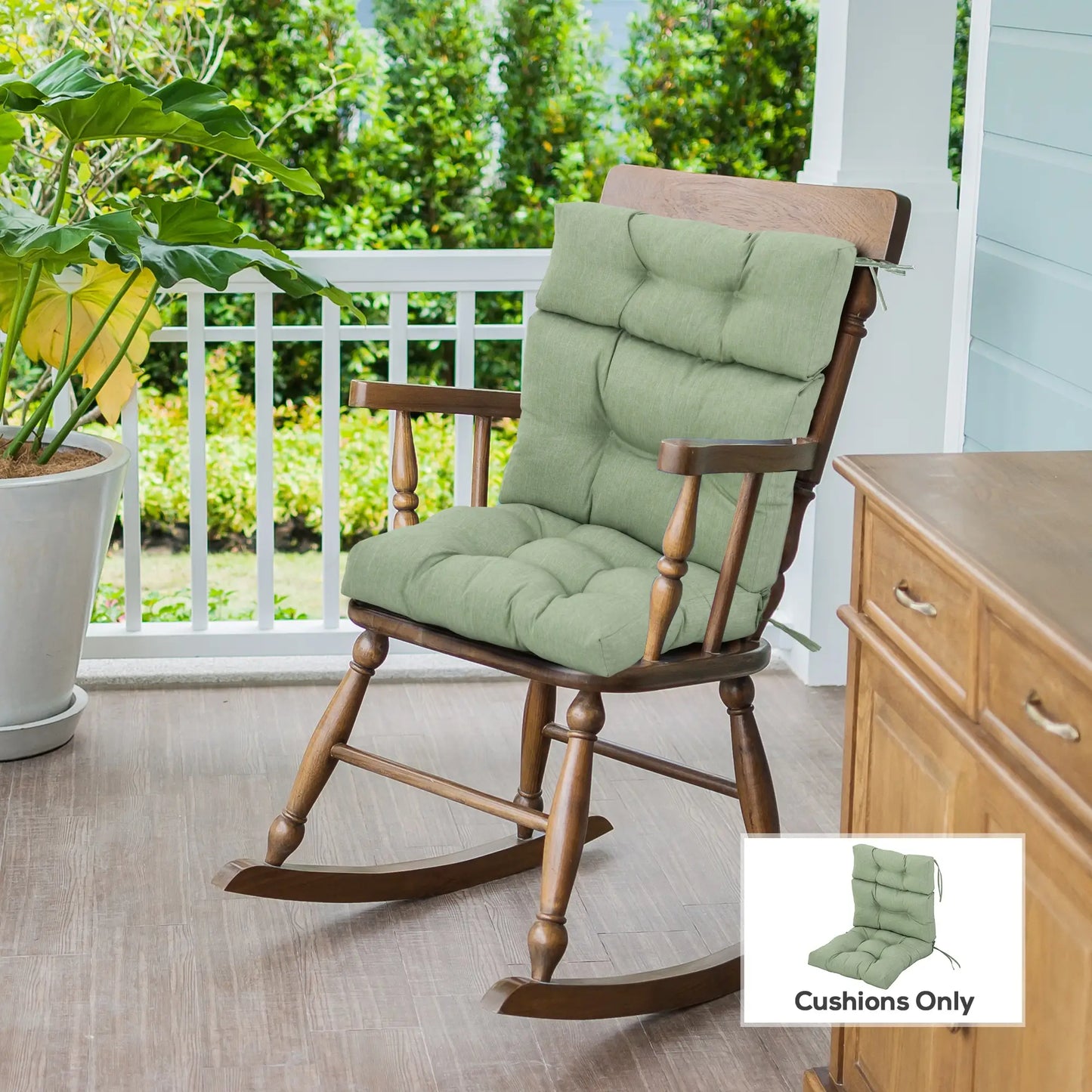 Outdoor Patio Chair Cushion, Tufted with Ties, Light Green Patio Chair Cushions at Gallery Canada