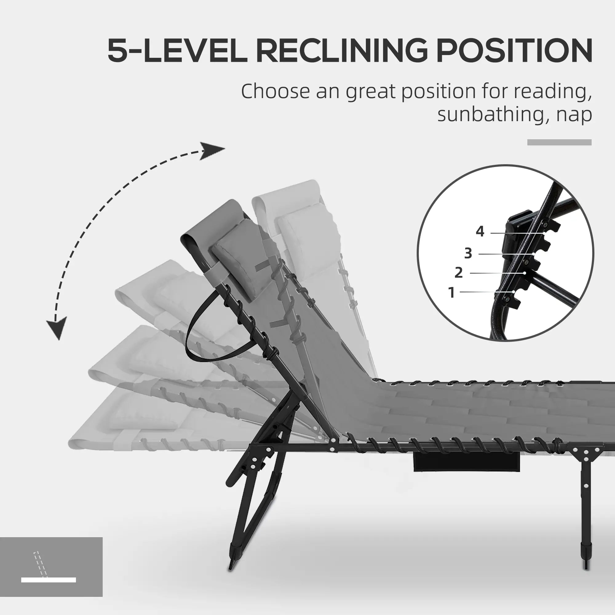 Folding Chaise Lounge, Reclining Back, 25.6