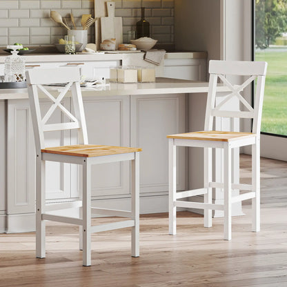 Counter Height Stools Set of 2, Farmhouse Bar Stools with Backs, Solid Wood Bar Stools at Gallery Canada