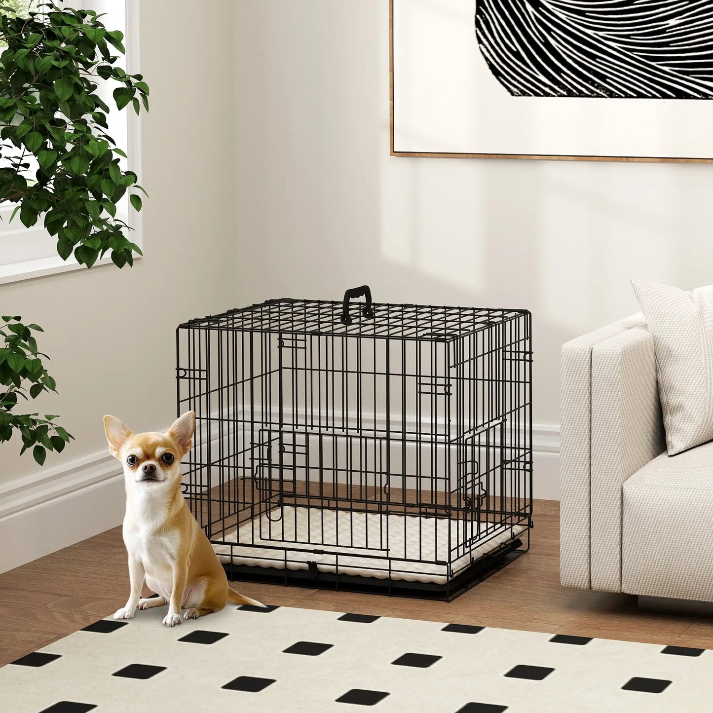 Cage pour chien 24", 2 portes, cage métallique pliable, bac amovible, noir