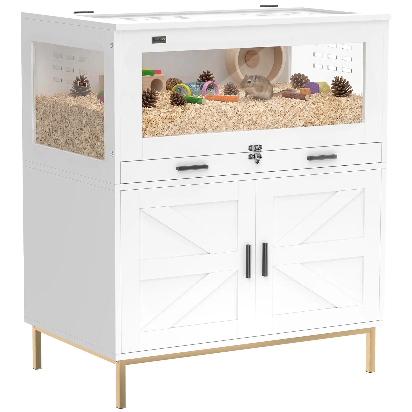 Hamster Cage with Storage Cabinet, Small Animal Cage with Pull Out Drawer and Acrylic Panels, 30" x 19.5" x 36" Hamster Cages at Gallery Canada