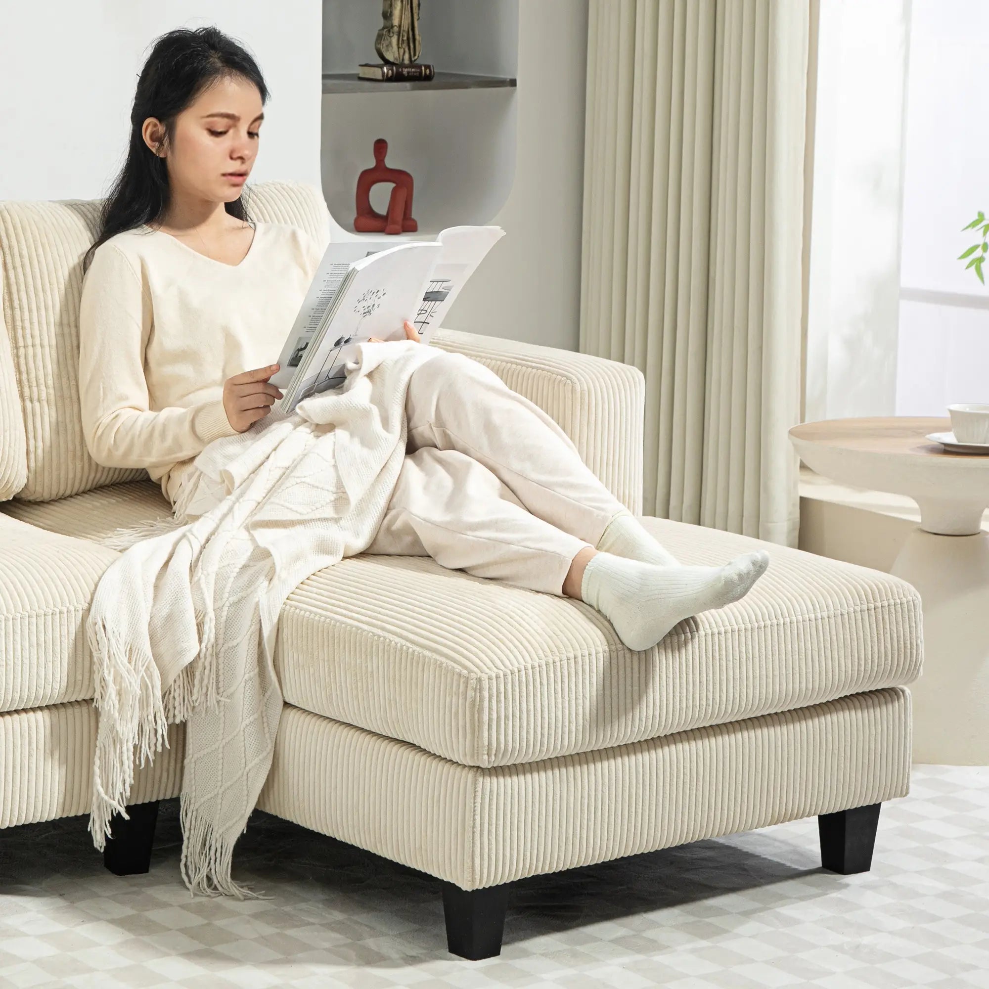 L Shaped Sofa with Chaise Lounge, Spring Cushion, Beige Sofas & Reclining Chairs at Gallery Canada