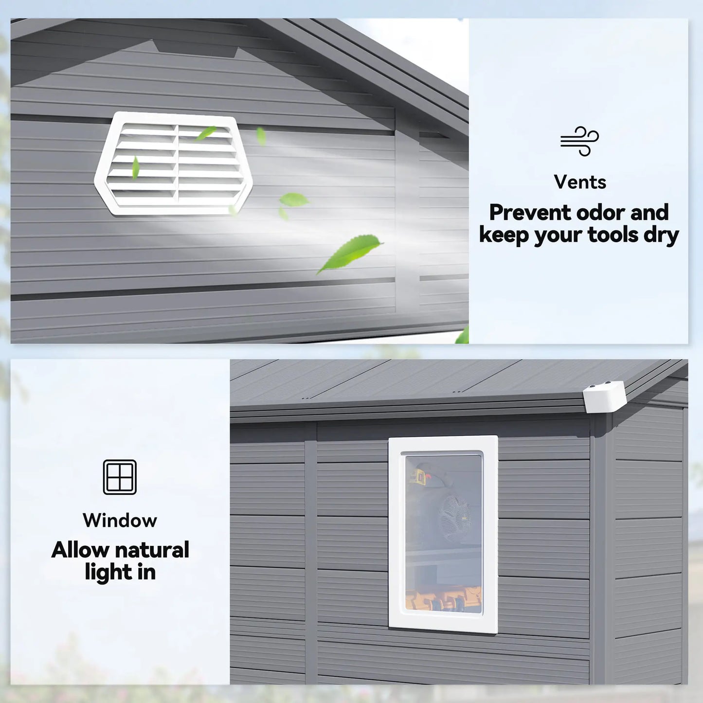 8' x 6' Plastic Garden Storage Shed, Latch Door, Vents, Dark Grey Sheds at Gallery Canada