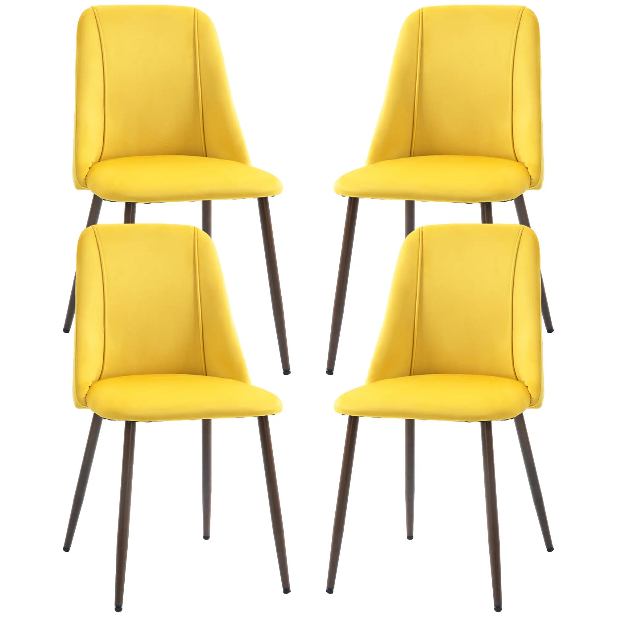 Upholstered Dining Chairs Set of 4, Velvet, Wood-Grain Steel Leg, Yellow Dining Chairs Yellow at Gallery Canada