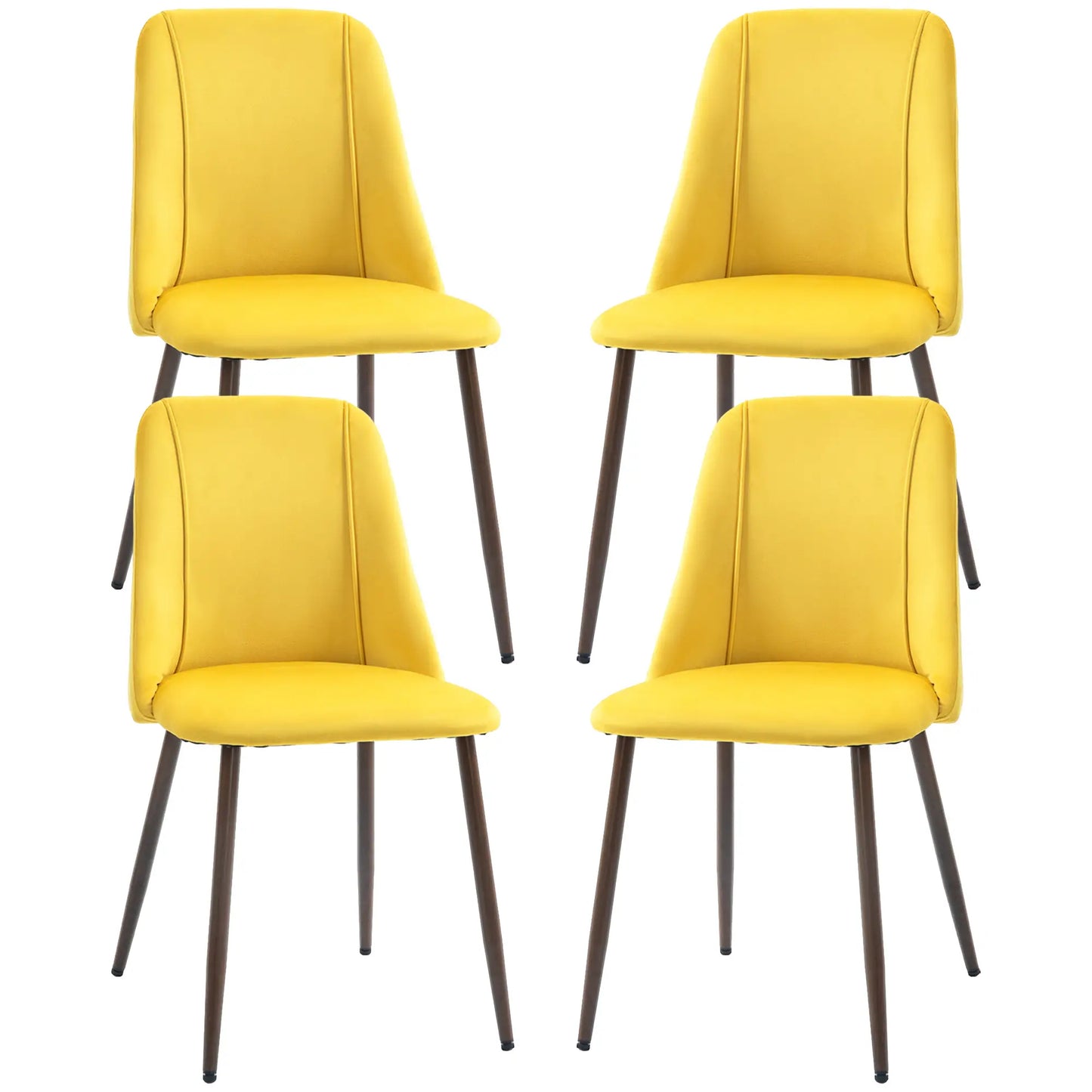 Upholstered Dining Chairs Set of 4, Velvet, Wood-Grain Steel Leg, Yellow Dining Chairs Yellow at Gallery Canada