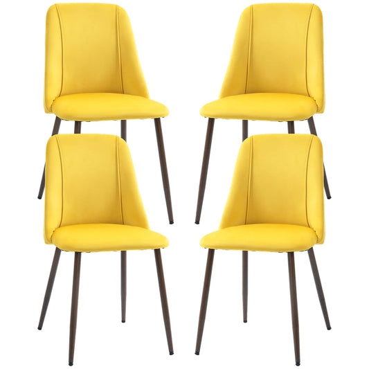 Upholstered Dining Chairs Set of 4, Velvet, Wood-Grain Steel Leg, Yellow Dining Chairs Yellow at Gallery Canada