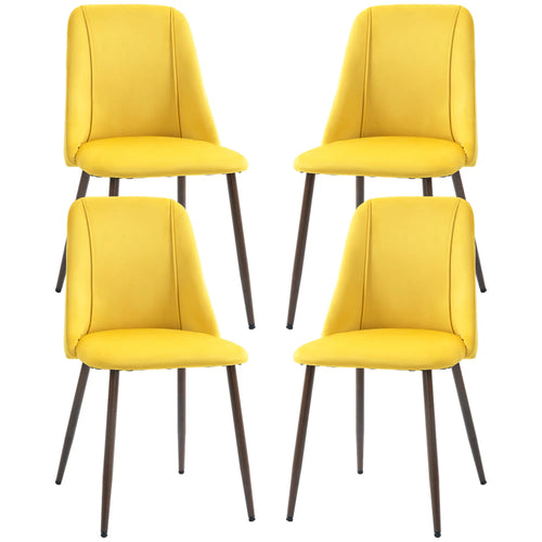 Upholstered Dining Chairs Set of 4, Velvet, Wood-Grain Steel Leg, Yellow