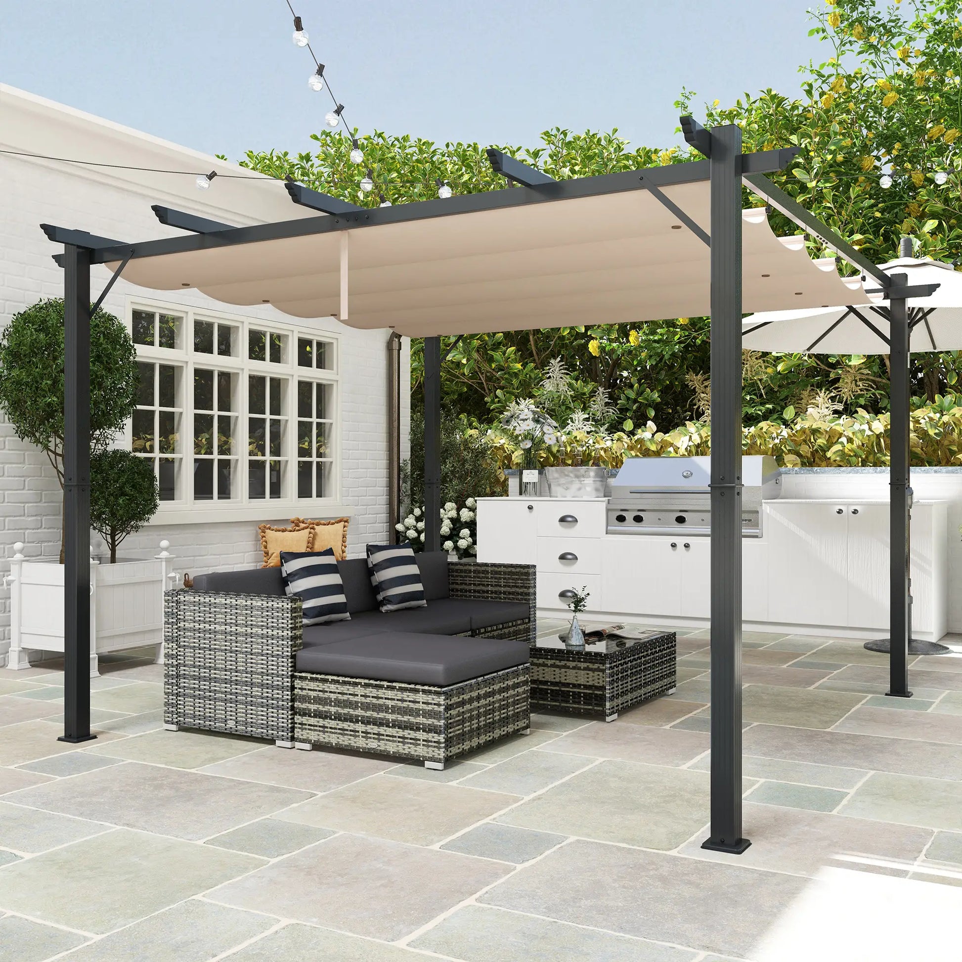 Retractable Roof Pergola, 10x10 Canopy, 9.8x9.8 Outdoor Shelter, Coffee Brown Pergolas at Gallery Canada