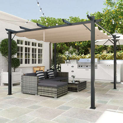 Retractable Roof Pergola, 10x10 Canopy, 9.8x9.8 Outdoor Shelter, Coffee Brown Pergolas at Gallery Canada