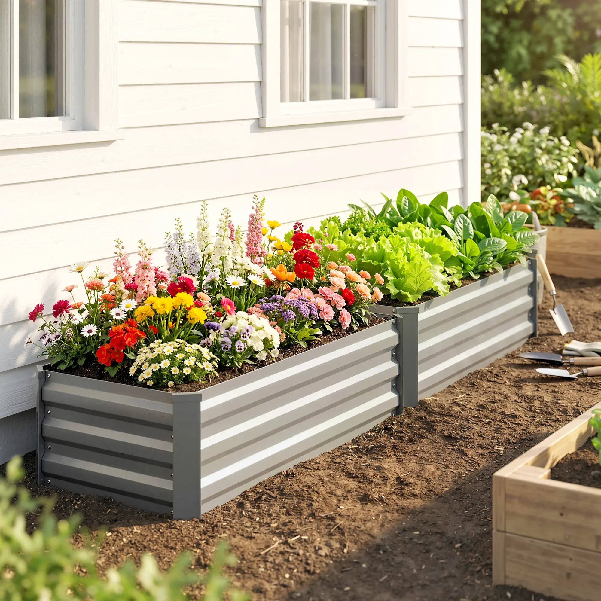 Set of 2 Galvanized Raised Garden Beds, Outdoor Planter Box, Light Grey Raised Garden Beds at Gallery Canada
