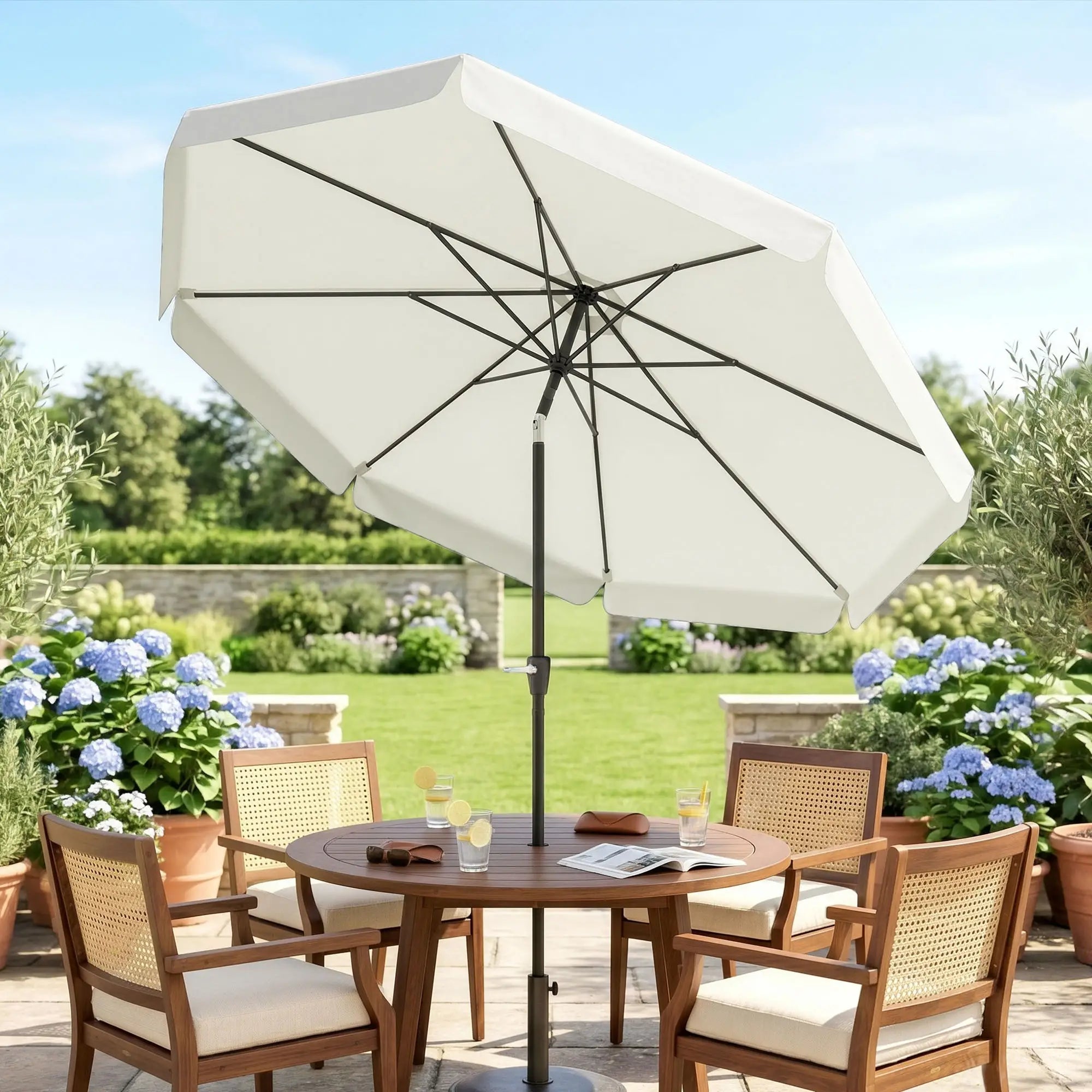 8.5 ft Round Patio Umbrella, Tilt and Crank, Cream White Sun Umbrellas at Gallery Canada