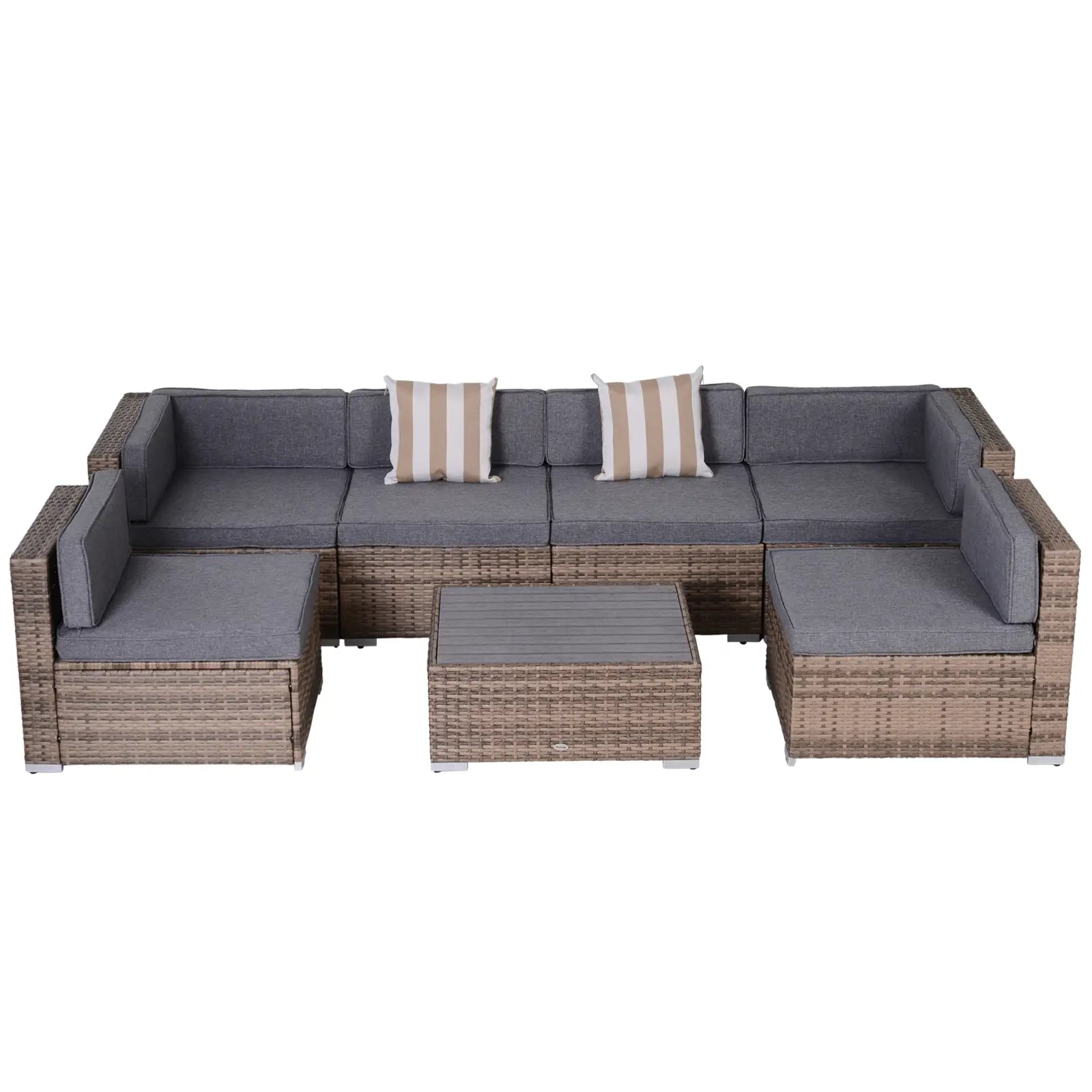 7-Piece Outdoor Wicker Patio Set, All Weather PE Rattan Sofa, Grey Patio Furniture Sets Dark Beige and Grey Rattan, Grey Fabric at Gallery Canada