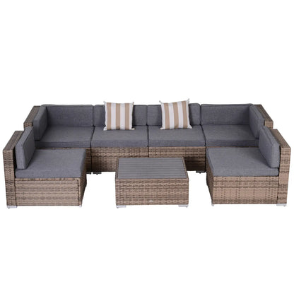 7-Piece Outdoor Wicker Patio Set, All Weather PE Rattan Sofa, Grey Patio Furniture Sets Dark Beige and Grey Rattan, Grey Fabric at Gallery Canada
