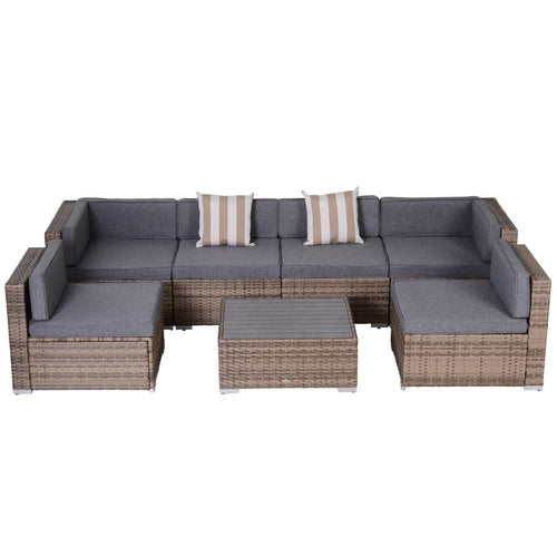 7-Piece Outdoor Wicker Patio Set, All Weather PE Rattan Sofa, Grey