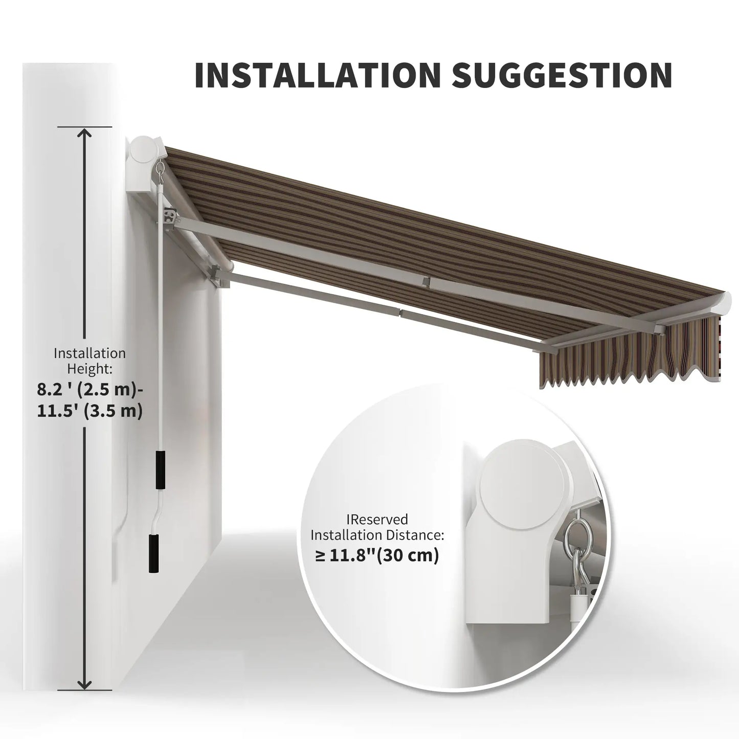 13' x 8' Retractable Patio Awning, Sun Shade, Aluminum Frame, Red Stripe Deck Awnings at Gallery Canada