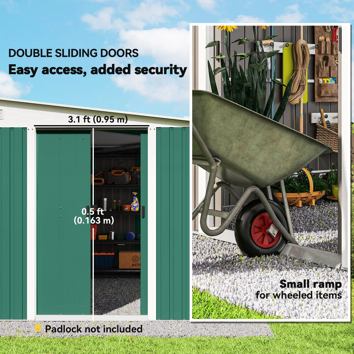 11' x 9' Steel Garden Storage Shed, Outdoor Metal Tool House, Green Sheds at Gallery Canada