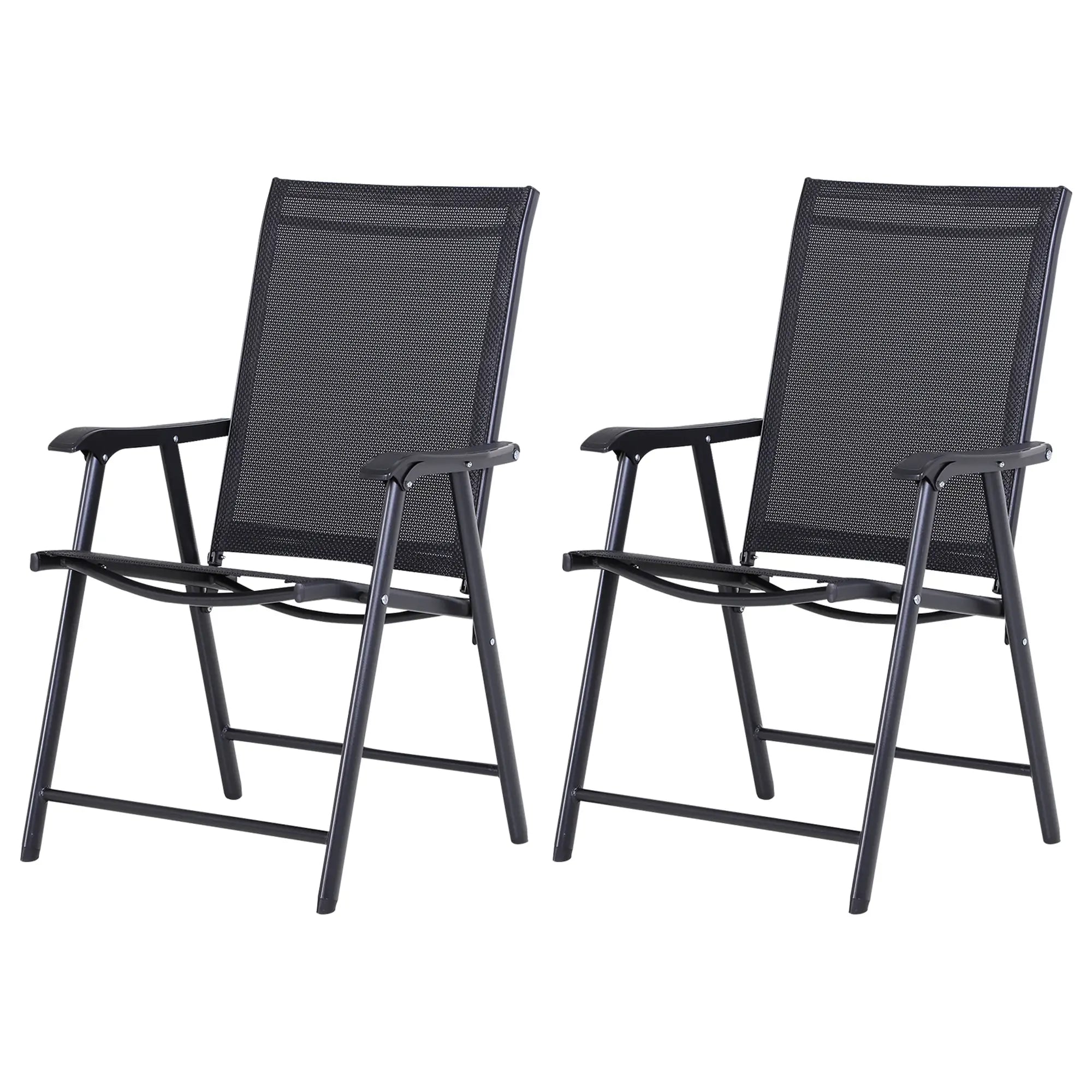 2-Piece Folding Dining Chair Set, Outdoor Furniture with Armrests, Black Patio Chairs Black at Gallery Canada