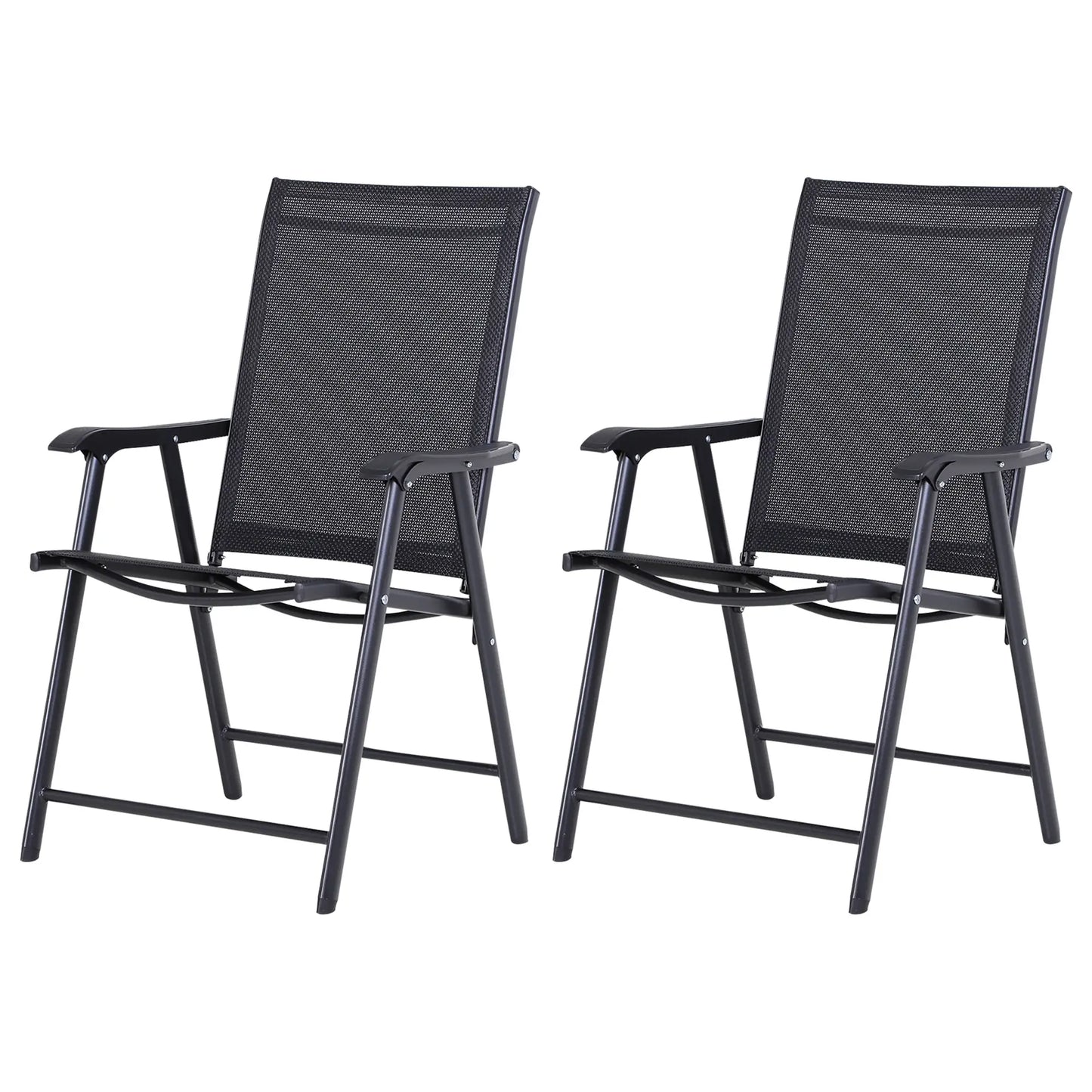 2-Piece Folding Dining Chair Set, Outdoor Furniture with Armrests, Black Patio Chairs Black at Gallery Canada