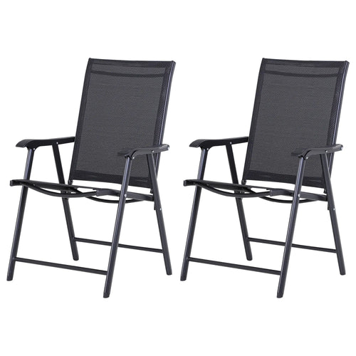 2-Piece Folding Dining Chair Set, Outdoor Furniture with Armrests, Black