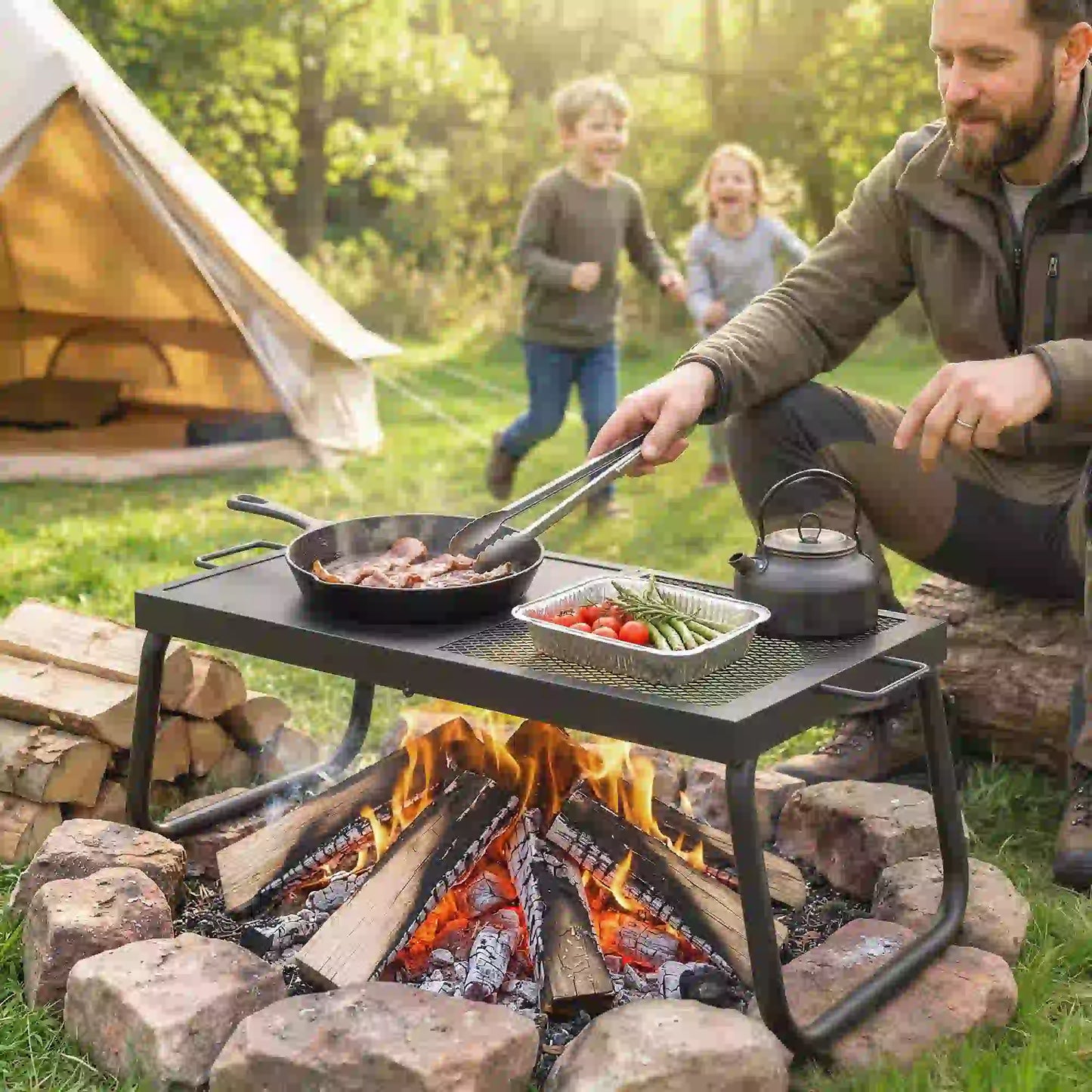 Folding Campfire Grill, Heavy Duty Steel Mesh Grate, Portable With Carry Bag, Black Charcoal BBQ Grils at Gallery Canada